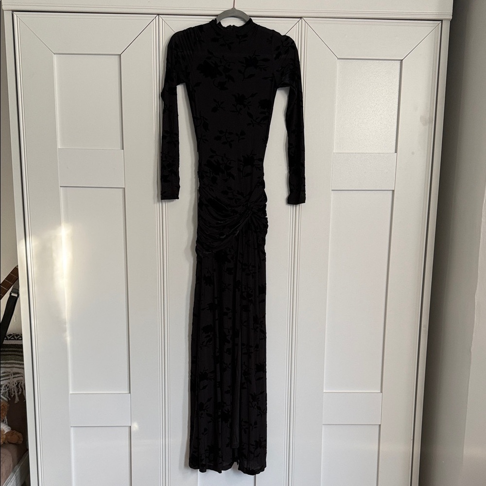 Lulu's Black Long-Sleeve Floral Burnout Maxi Dress